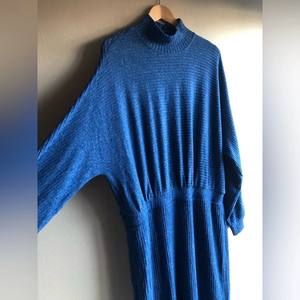 Anthropologie Mariah Ribbed Knit Blue Maxi Sweater Dress Size XL - Picture 8 of 14